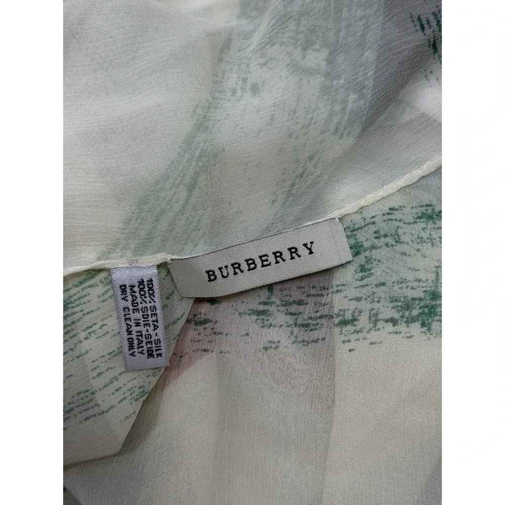 Authentic Burberry 100% Silk Scarf Green Ivory Check Print Shawl Wrap, Sz 50x52